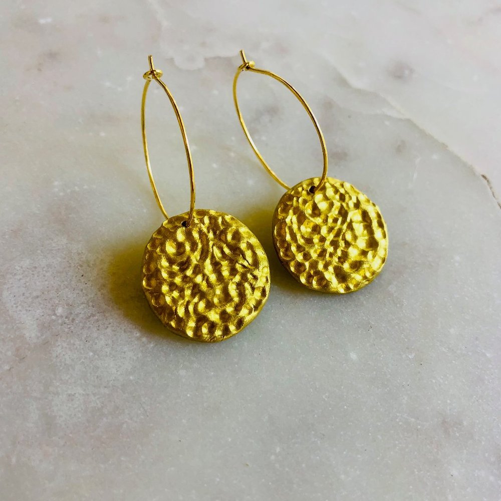 Hammered Gold Dangle Hoop Earrings